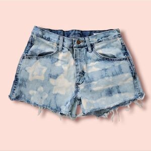 𝅺Vintage Cutoff High Waist American Flag Bleached Shorts‎ Denim Cutoffs Size 3